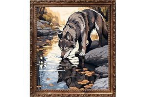Leczany Cross Stitch Kits 11CT Stamped Full Range of Embroidery Starter Kit for Beginners pre-Printed Canvas Pattern | Wolves Drink Water 14.2×16.5 inches