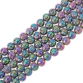Craftdady 230Pcs Natural Round Lava Stone Beads 8mm Rainbow Colorful Volcanic Rock Gemstone Loose Beads Metallic Energy Healing Chakra Beads for Jewelry Craft Essential Oil Bracelet