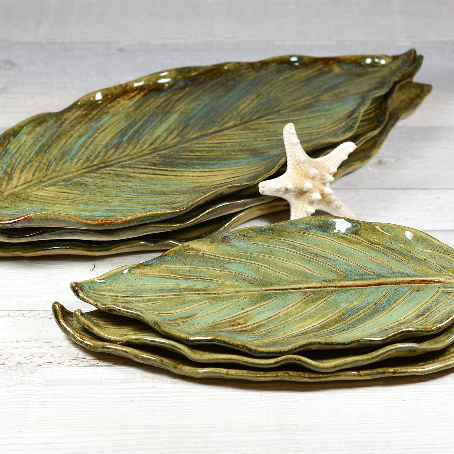 Canna Leaf Plate Pottery Leaf Serving Tray Handmade