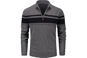 MAGCOMSEN Men's Sweaters Cotton 1/4 Zip Striped Pullover Long Sleeve Mock Neck Polo Sweaters Fall Winter Warm