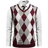 COOFANDY Men's Sleeveless V Neck Pullover Sweater Slim Fit Casual Argyle Vest Sweaters