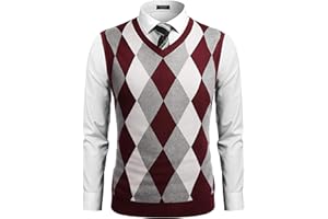 COOFANDY Men's Sleeveless V Neck Pullover Sweater Slim Fit Casual Argyle Vest Sweaters