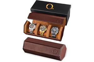QWATCHBANDS Napa Leather Watch Rolls for Men - Hexagon Triple Watch Roll Travel Case for 3 Watches - Storage Organizer Genuine Leather with Velvet Interior Display (Brown/Tan)