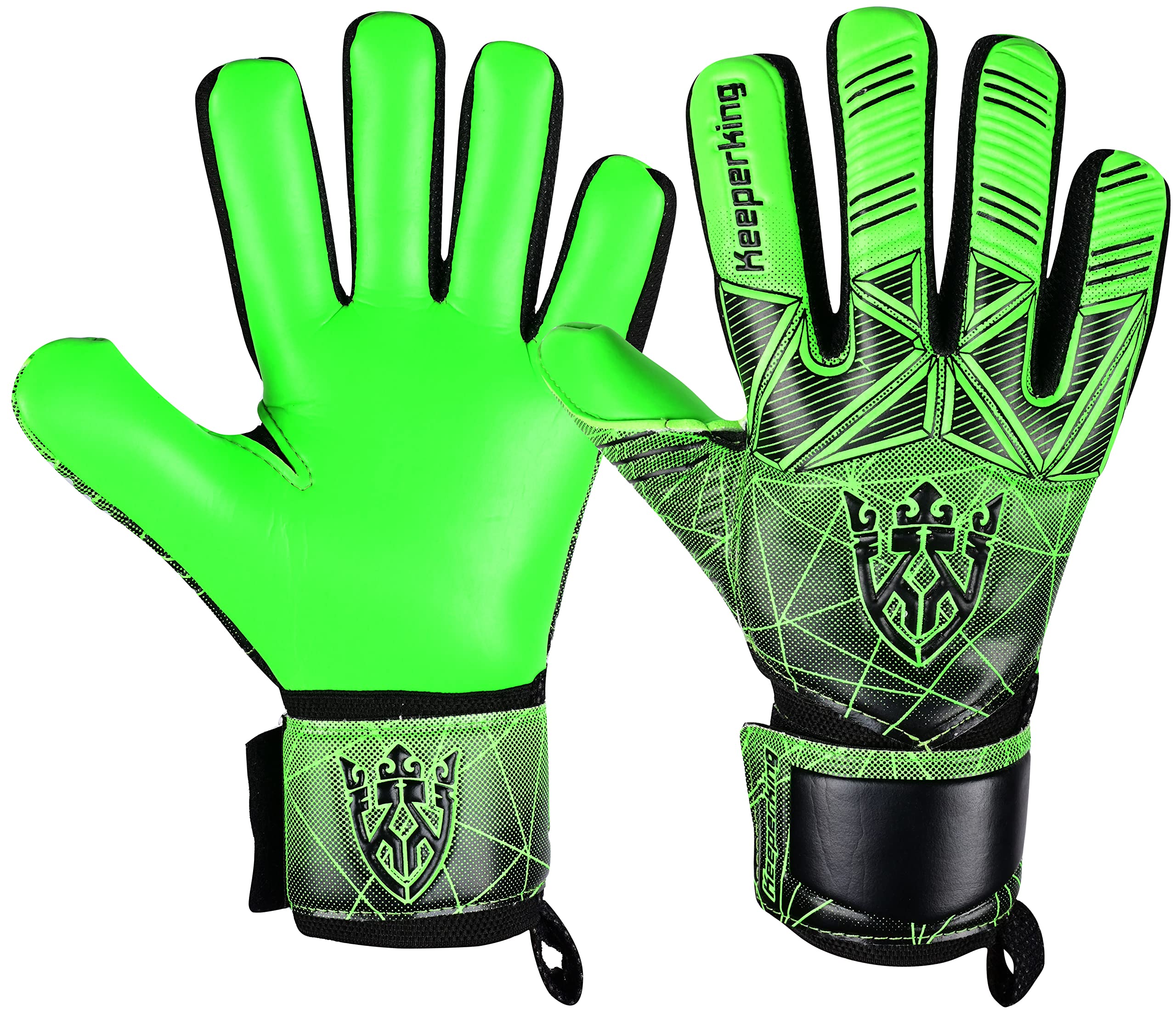 Keeperking Unisex Goalkeeper Football Gloves for Adults, Children, Teenagers with and without Finger Protection, Removable Fingersave, 4 mm (9, Green)
