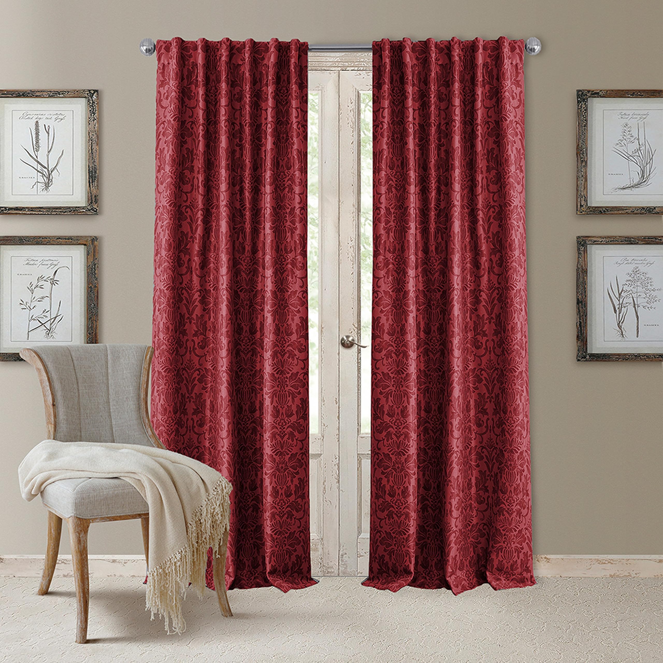 Elrene Home Fashions Blackout Rod Pocket/Back Tab Window Curtain, Fabric, Rouge, 52 in x 95 in (1 Panel)