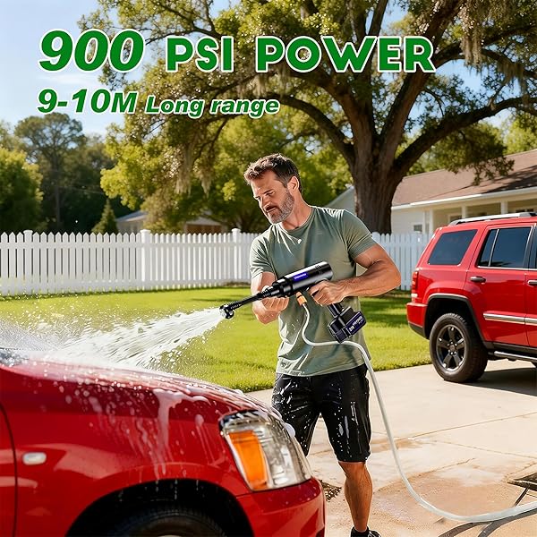POWER STREAM PRESSURE WASHER CORDLESS,900PSI HAND HELD BATTER POWERED PORTABLE CORDLESS POWER WASHER,WITH 2 PACK 4.3AH BATTERIES,CORDLESS PRESSURE WASHER WITH 6-IN-1 NOZZLE FOR CAR,PATIO,FENCE