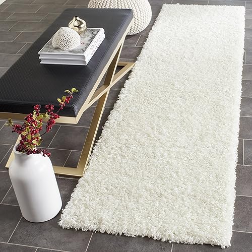 Safavieh Athens Shag Collection SGA119B 1.5-inch Thick Runner, 2'3" x 10' , White