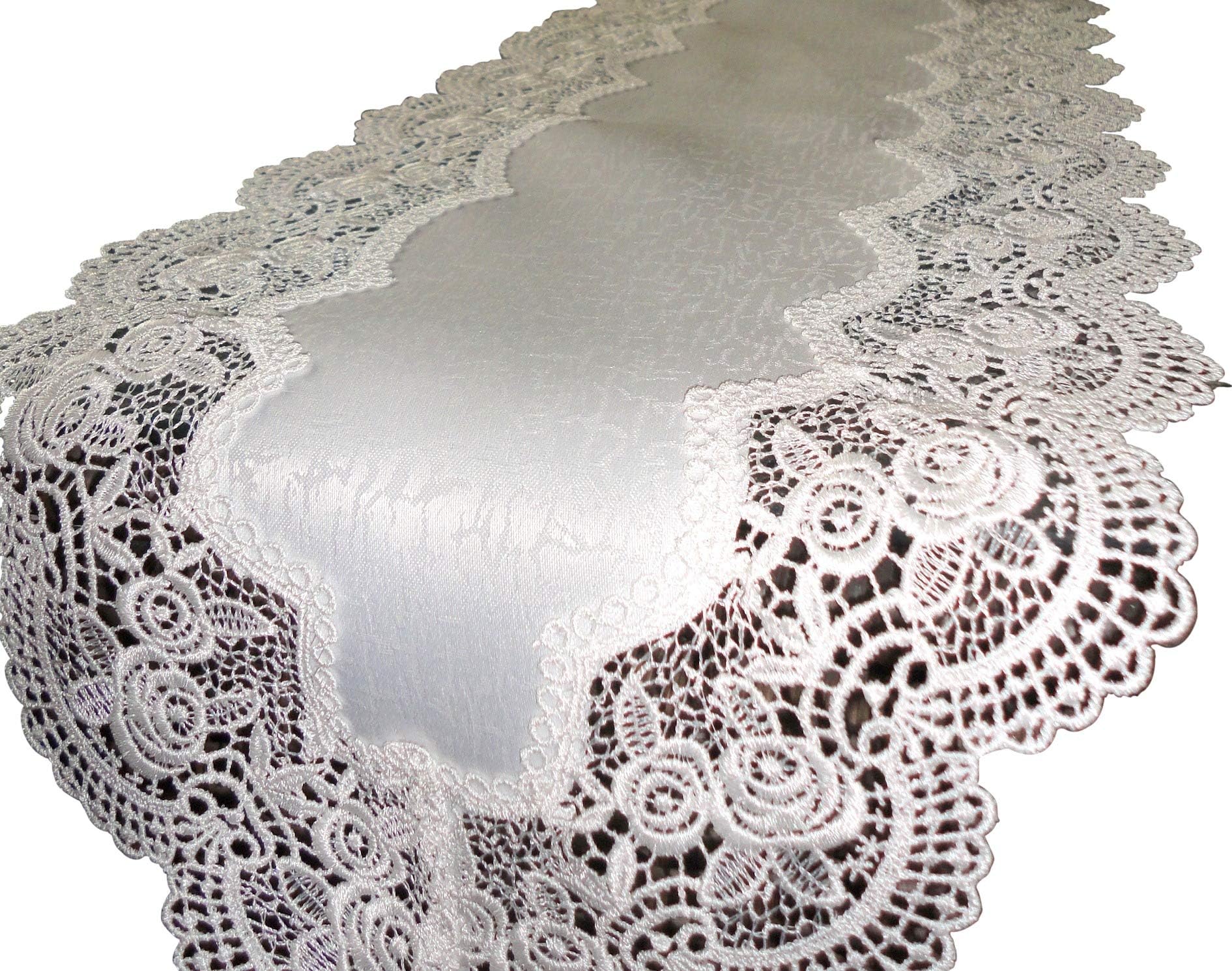 Dresser Scarf Royal Rose European Lace Antique White Mantel or Shelf Table Runner 65 Inch