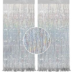 2 Pack 3.2 ft x 9.8 ft bling Silvery Tinsel Curtain