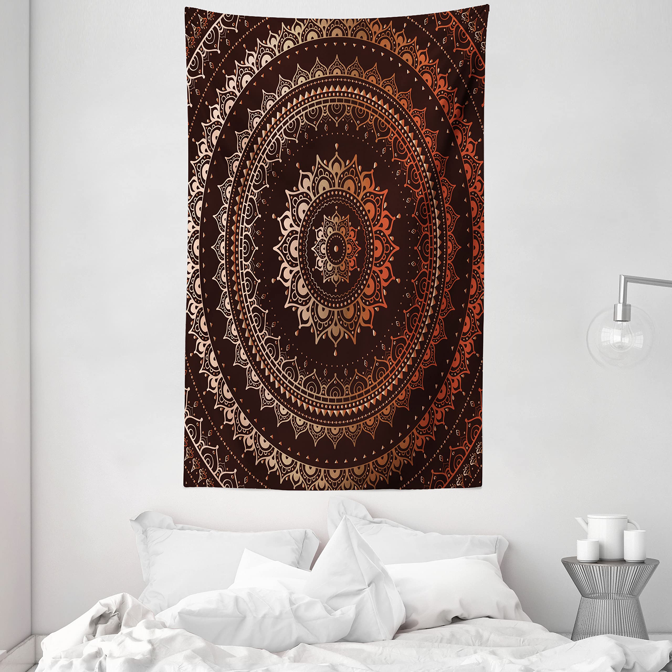 ABAKUHAUS Mandala Tapestry, Circle Universe and Cosmos Esoteric Image Print, Fabric Wall Hanging Decor for Bedroom Living Room Dorm, 54 W X 90 L, Chestnut Brown