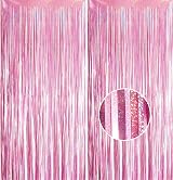 YAAVAAW Glitter Pink Tinsel Curtain Backdrop 2x 8.3ft Party Decor
