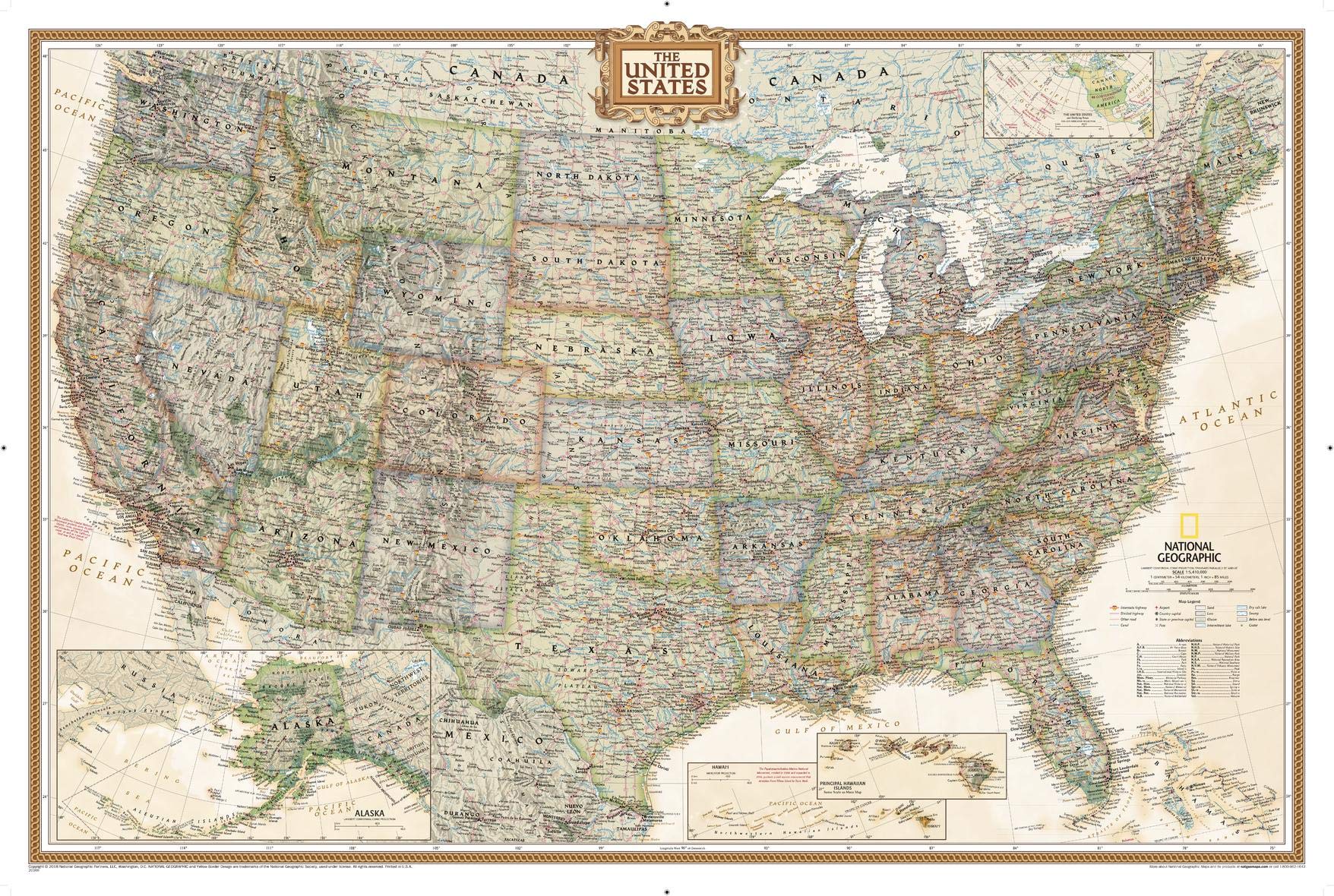 National Geographic: United States Executive Wall Map - Antique Style - Poster Size - 36 x 24 inches - Art Quality Print