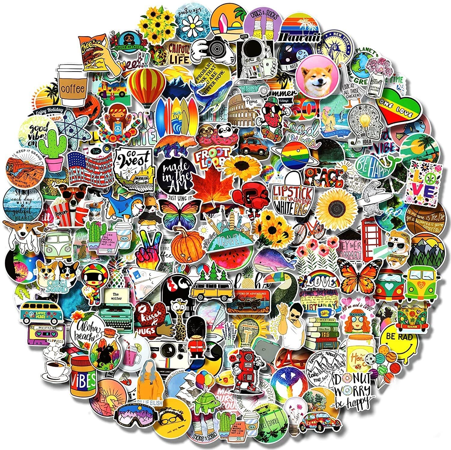 LIFEBE Colorful Vinyl Stickers, 300 PCS Waterproof Bubble Stickers for Laptop, Phone, Water Bottle, Skateboard, Indoor & Outdoor Use