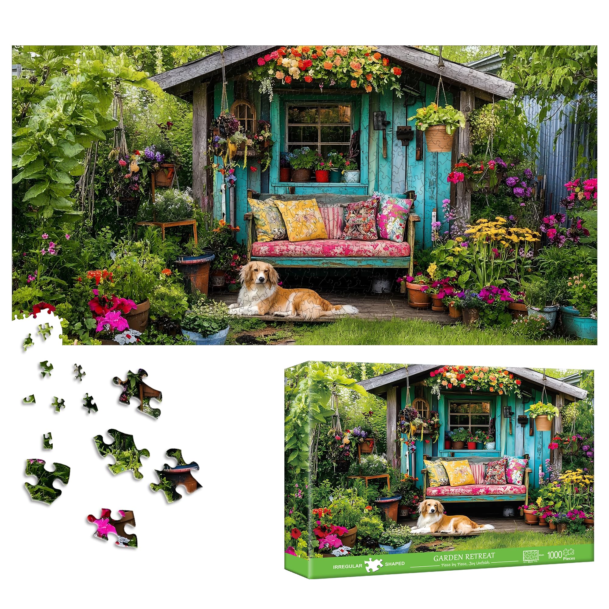 Bimkole Garden Retreat Puzzles for Adults 1000 Pieces, Landscape Paper Jigsaw Puzzle 1000 Pieces - Fun and Challenging Family Decoration Puzzle Great Gift Idea, Finished Size is 31.5 x 16.14 in