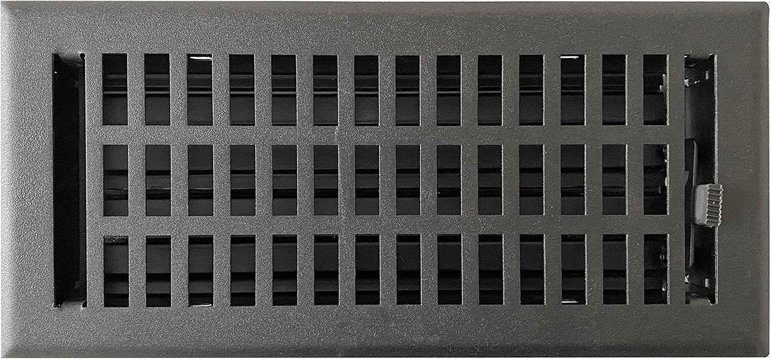 Registers, Grilles & Vents - Empire Register Co, Vent Cover - 4x10 inch, Modern Contemporary Design, Textured Black Finish, Heavy Duty Floor Vent Covers, Metal Damper Attached. Vent Covers for Home Floor only.