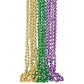 JOYIN 12 Pcs Mardi Gras Gold Green Purple Bead Necklaces, Multi Metallic Colors Necklace Set for Mardi Gras Party Favors Supplies, St. Patricks Day Costume Accessories Decorations