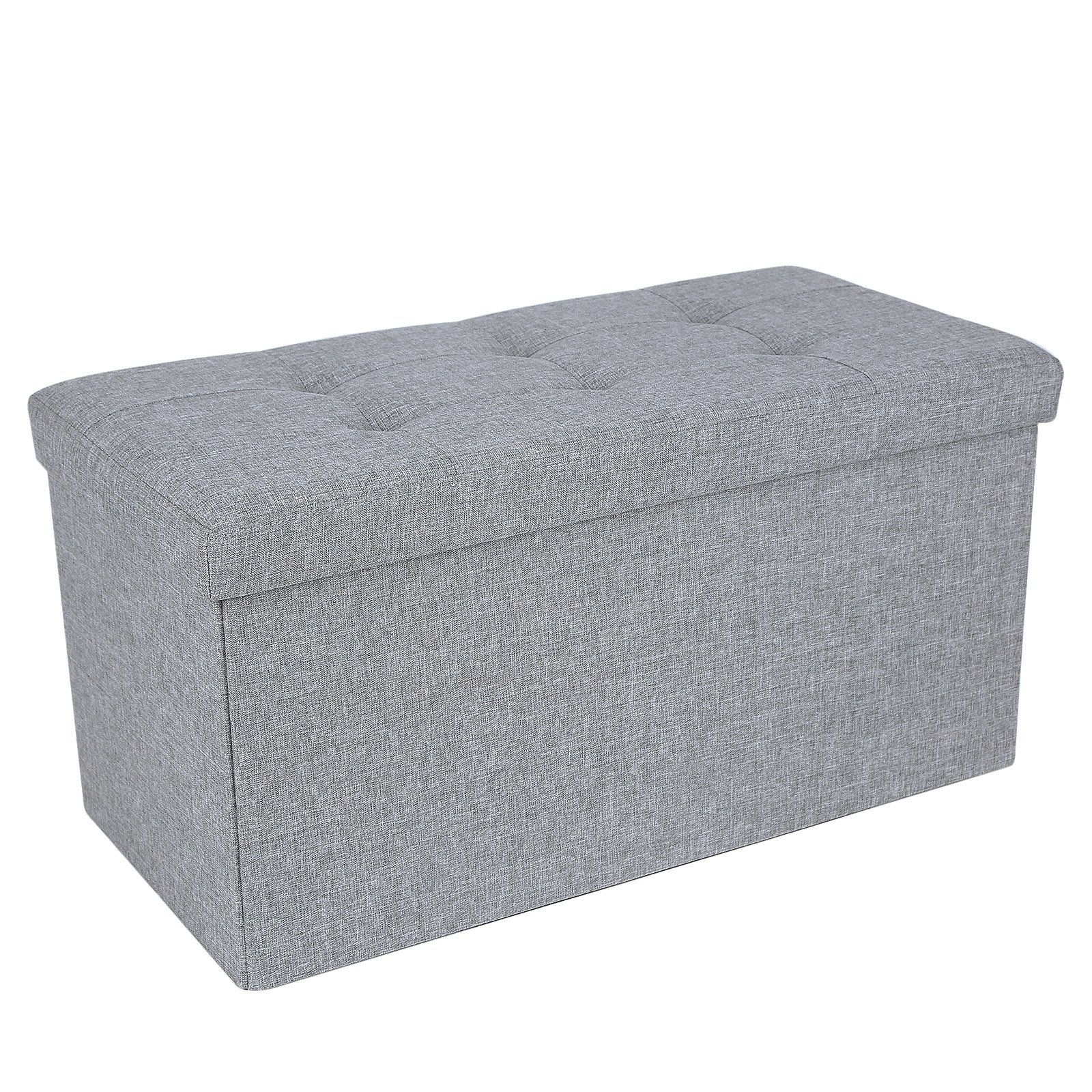 songmics storage ottoman bench, chest with lid, foldable seat, bedroom, hallway, space-saving, 80l capacity, hold up to 660 lb, 30 x 15 x 15 inches, light gray ulsf47g