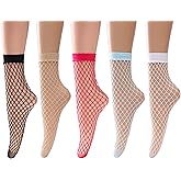 LALESTE Women Ankle Fishnet Socks Elastic Hollow Out Mesh Lace Net Socks For Dress and party Wear Multi Colors 5 Pairs