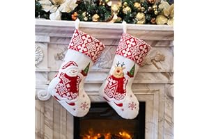 WEWILL Classic Christmas Stockings Set of 2 Elk, Snowman Xmas Character 17 inch Christmas Decorations Gift for Family Kids (Style 4)
