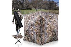 TYRSEN Hunting Blind 360°/270°See Through Ground Blind dor Deer Hunting Blind Camouflage 2-3Person Deer Blind with Silent Sliding Windows, Po-up Hunting Blind