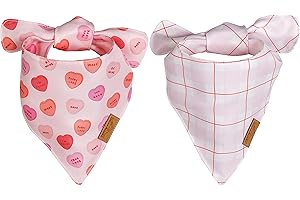 Remy+Roo Valentine's Dog Bandanas - 2 Pack | Sweetheart Set | Premium Durable Fabric | Patented Shape | Adjustable Fit | Multiple Sizes Offered (Small)
