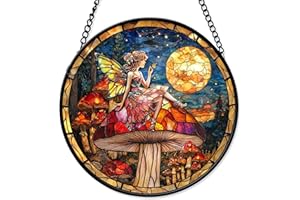 FIVITY 7.8'' Fairy Suncatcher Fantasy Stained Glass Ornament Mushroom Suncatchers for Windows Hanging Wall Door Home Decor Mother's Day Christmas Valentine Gifts for Women Mom Nana Lovers Wife