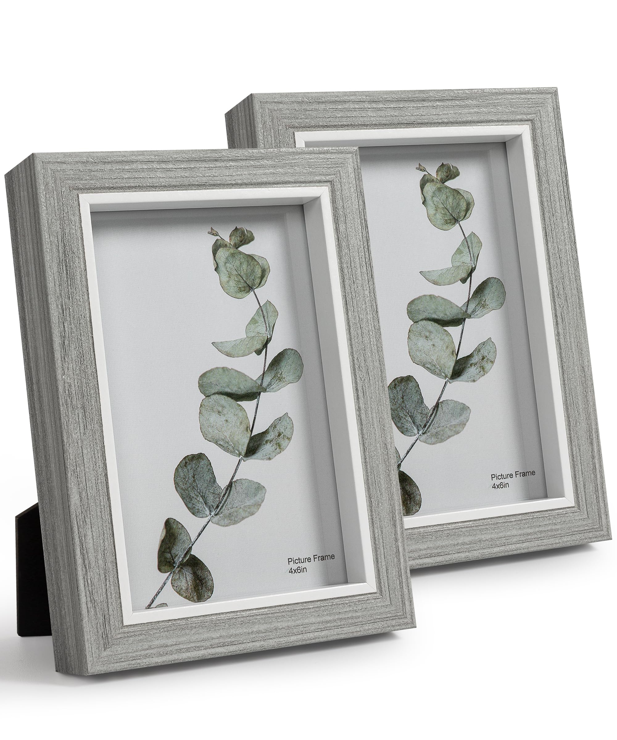 Afuly 6 x 4 Picture frame Grey Picture Frames 6x4 Family Photo Frame MDF Multi Photo Frames for Wall with White Thick Edge Tabletop Home Decor Christmas Women Friends Gifts 2 Pack