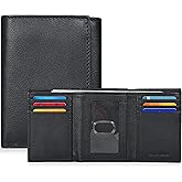 Real Leather Mens Trifold Wallet RFID Blocking Slim Minimalist Front Pocket - Thin & Stylish with ID Window in Gift Box