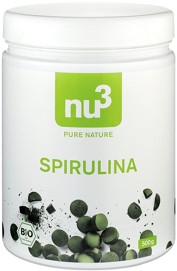 title=nu3- Bio Spirulina- 500g- 1250 compresse- Alghe di Spirulina pura biologica-