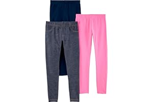 Simple Joys by Carter's Baby Girls' 3-Pack Leggings, Navy/Pink/Denim, 4