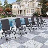 PHI VILLA Outdoor Patio Folding Chairs Set of 6, Portable Patio Dining Chairs with Adjustable Backrest for Outside, Garden, Lawn & Yard, No Assembly, Black