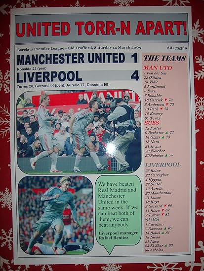 Amazon Com Sports Prints Uk Manchester United 1 Liverpool 4 09 Souvenir Print Sports Outdoors