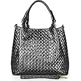 Italian Genuine Metallic Suede Handbag for Women with Adjustable Strap| Medium Woven Effect Top-Handle Crossbody