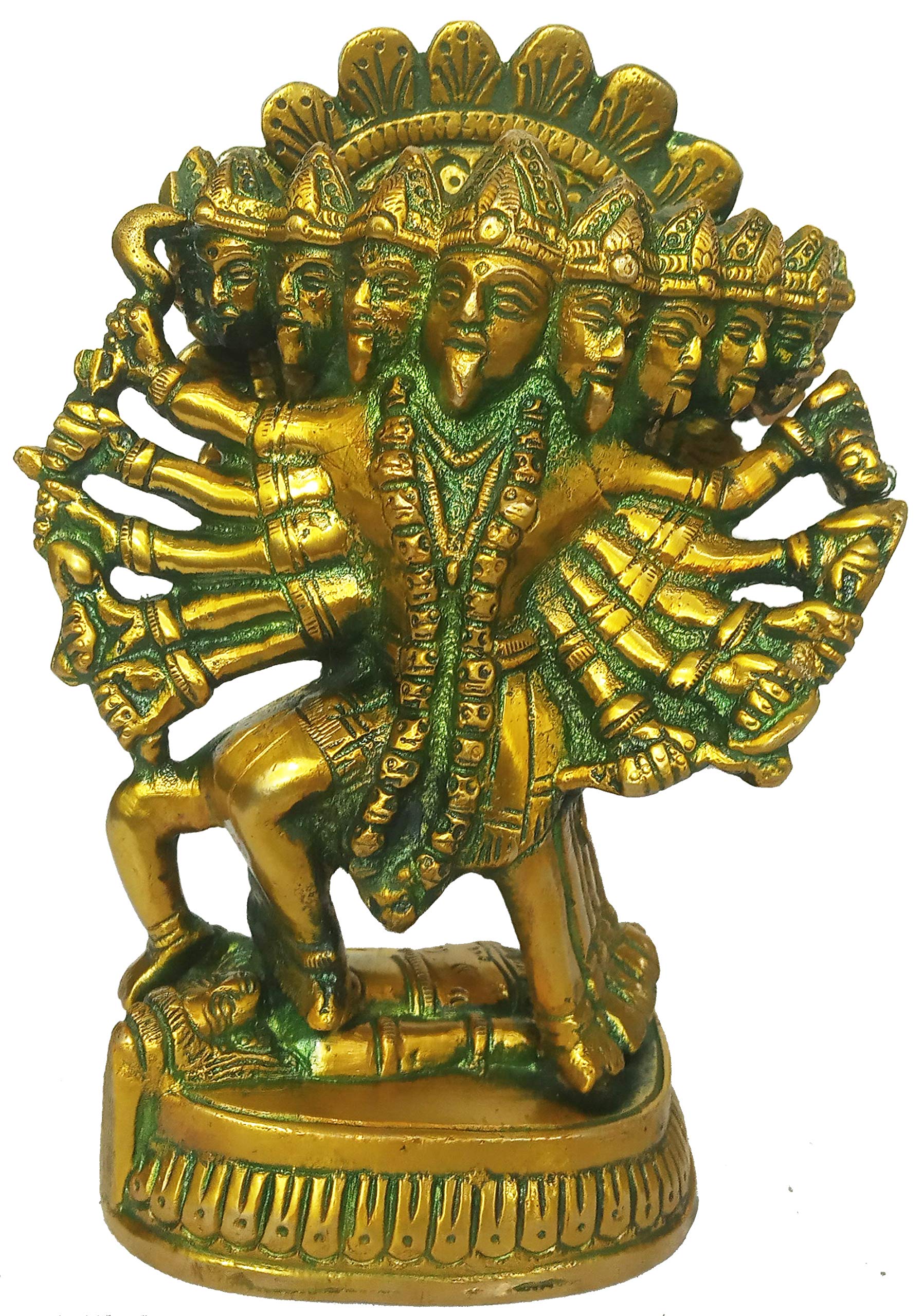 Purpledip Brass Idol Supreme Tantric Goddess Kali (Mahakali Ma Kalika Shyama): Rare Collectible 10 Heads 10 Arms Statue (12157)