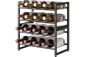 OROPY Wine Rack Countertop, 16 Bottle Wine Racks for Wine Bottles Storage Display, 4 Tier Metal Wine Holder Free Standing Floor Black