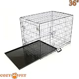 COZY PET 36 Inch Dog Crate with Metal Tray Two Doors Fold Flat Black view 8