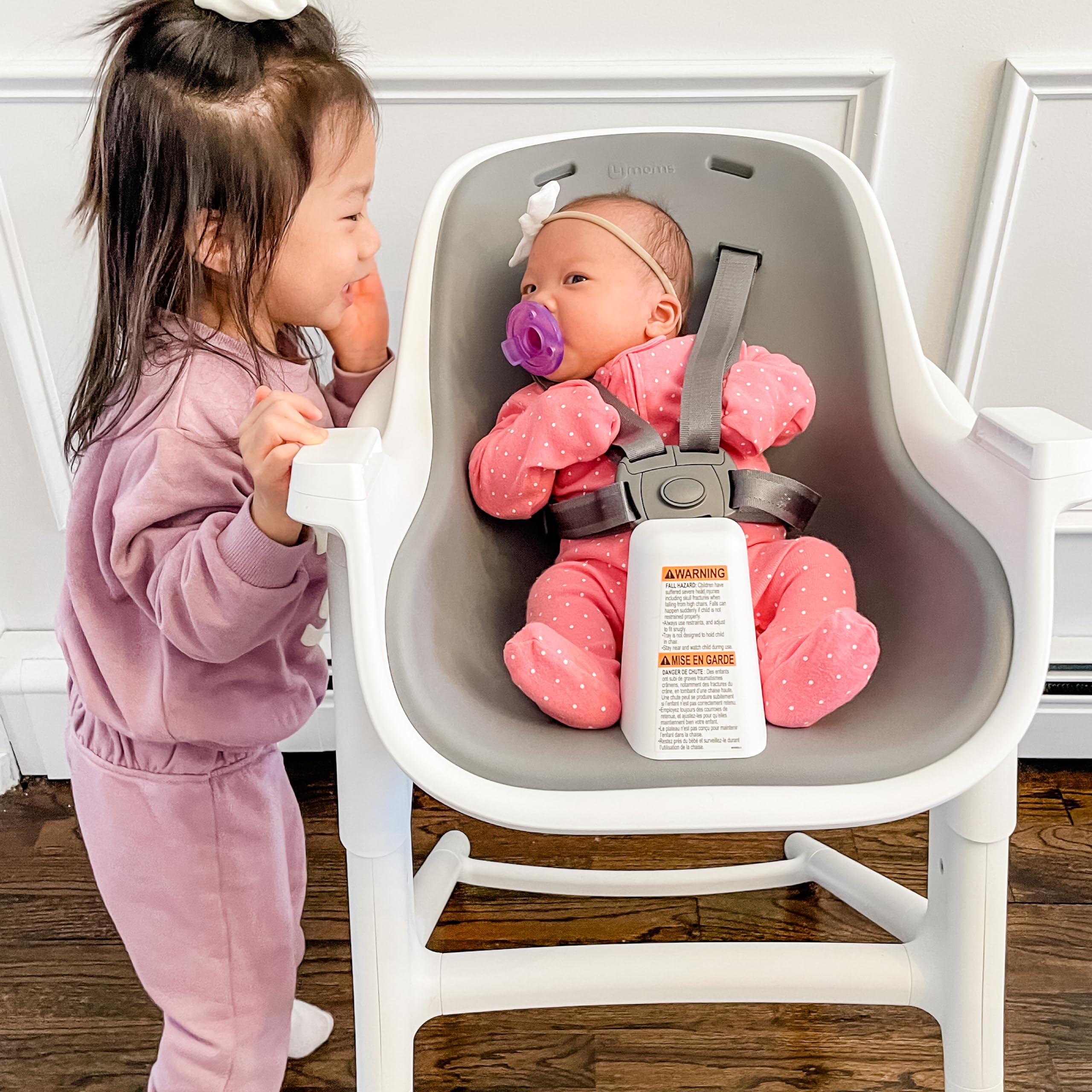 4moms Connect High Chair, One-Handed Magnetic Tray Attachment, White/Grey