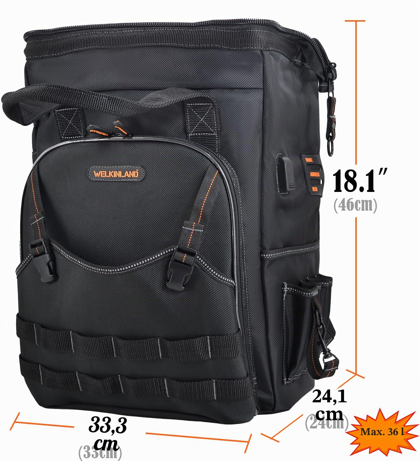 WELKINLAND 55 Taschen Werkzeugrucksack, Elektrikerrucksack, Werkzeugtasche 3