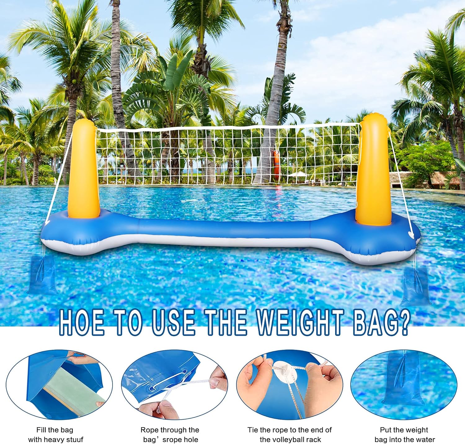 Pool Volleyball Set, Inflatable Volleyball and Basketball Net for Pool, Floating Pool Swimming Game Toys Nets Sets for Pool Activities Above Ground Pool Kids Adults (Upgraded Size, 120” inch): Sports & Outdoors