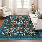 GarveeHome Washable Rug 9x12 Area Rugs for Living Room, Floral Rug for Bedroom, Soft Vintage Non Slip Throw Rugs with Rubber 
