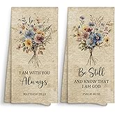 Sviojuce Vintage Floral Christian Bible Verse Kitchen Towels Decorative 16x24 Set of 2, Flower Scripture Dish Towels Cloths Dishcloths Tea Towel Gifts, Matthew Psalm Bathroom Kitchen Hand Towel Decor