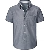 AOTIK Boys Oxford Button Down Shirt Short Sleeve Formal Uniform Dress Shirts with Pocket