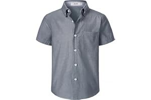 AOTIK Boys Oxford Button Down Shirt Short Sleeve Formal Uniform Dress Shirts with Pocket