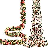 Miracliy 8Pcs 66FT Flower Garland, Orange and Champagne Artificial Rose Floral Vines Fake Hanging Spring Flower Garland for Wall Backdrop Wedding Arch Tea Party Door Mantle Decoration