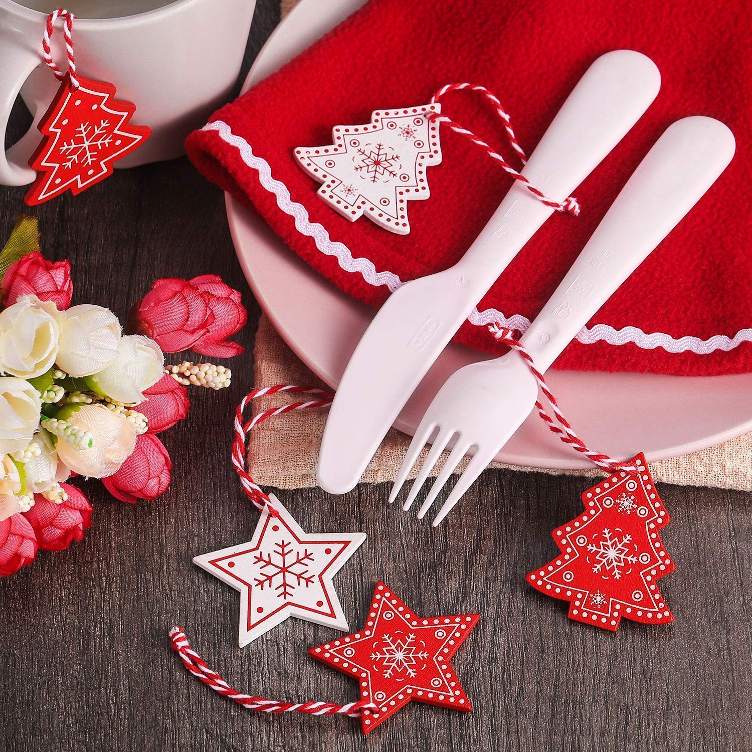 ZOYLINK 120-PCS Colgantes Navidad Adornos Árbol de Fiesta Decoración de Navidad Estrella Corazón de Amor Árbol de Navidad Dadorno Colgante