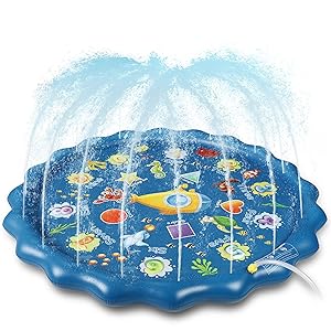 Sprinkler for Kids, 67” Inflatable Splash Pad & Wading Pool for Kids Toddlers Dogs, Alphabet Number Shape Educational Fun Backyard Fountain Play Mat, Kiddie Baby Outdoor Water Toys for Girls Boys