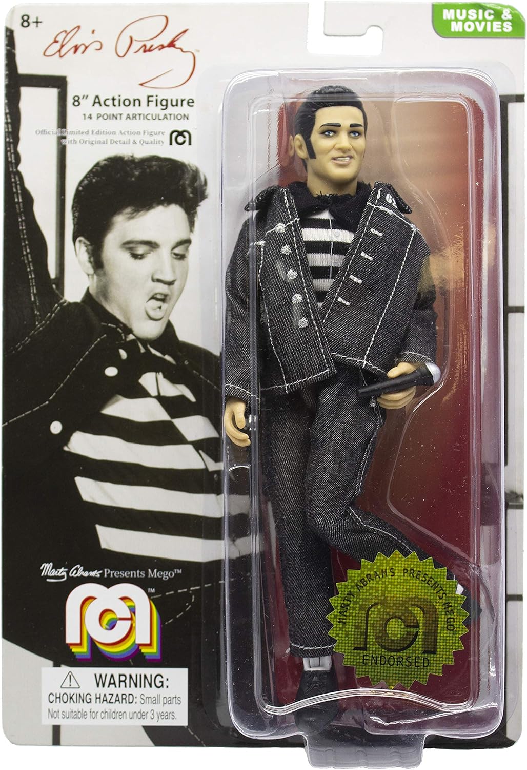 Mego Action Figures, 8" Elvis Presley in Jailhouse Rock Black Denim