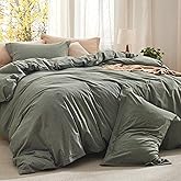 Bedsure Comforter Set King Size - Cotton Fabric with Microfiber Inner Fill, Grayish Olive Green Soft Bed Set for All Seasons, 3 Pieces, 1 Comforter (104" x 90") and 2 Pillow Cases (20" x 36")
