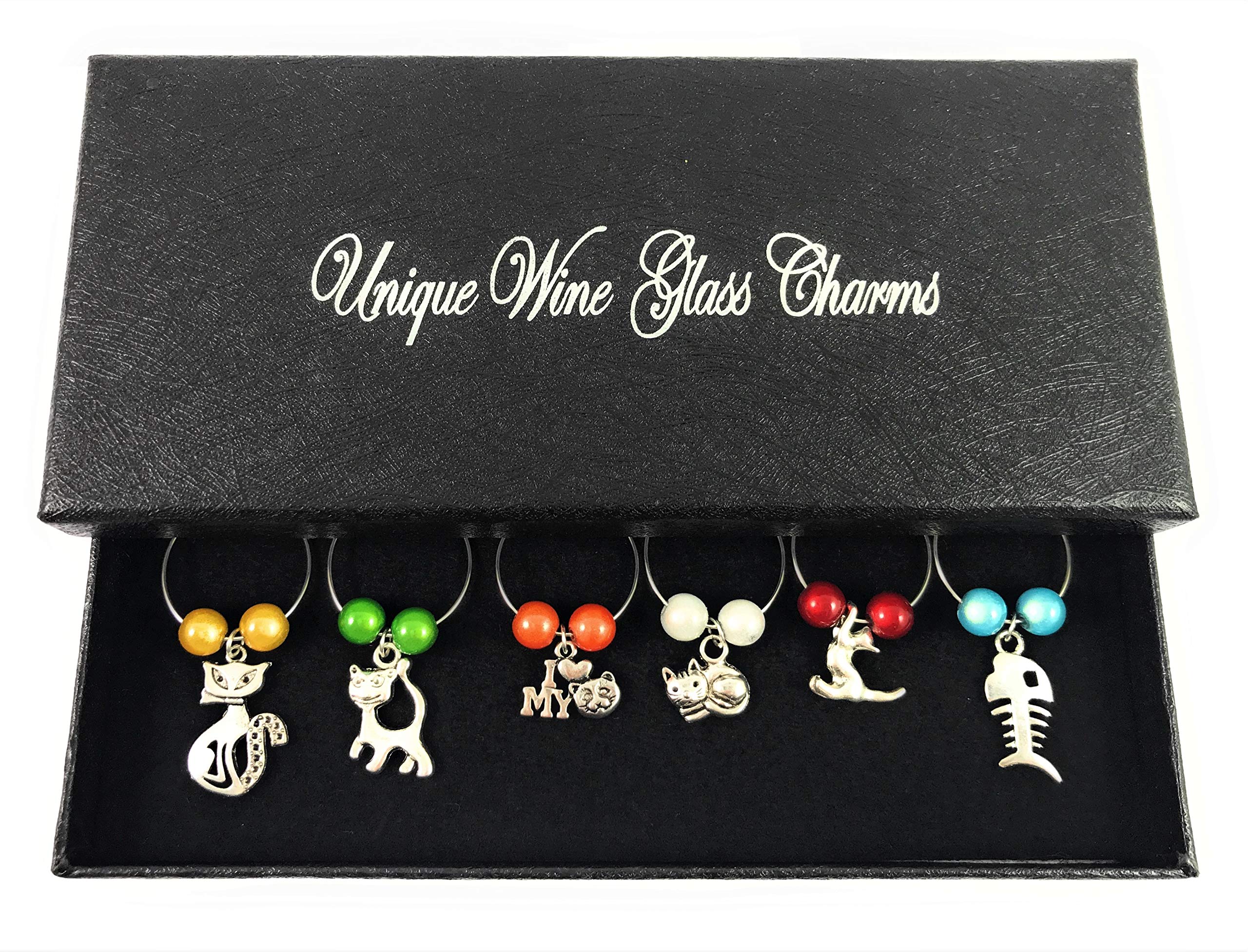 Libby's Market Place Cat Lovers Wine Glass Charms with Gift Box