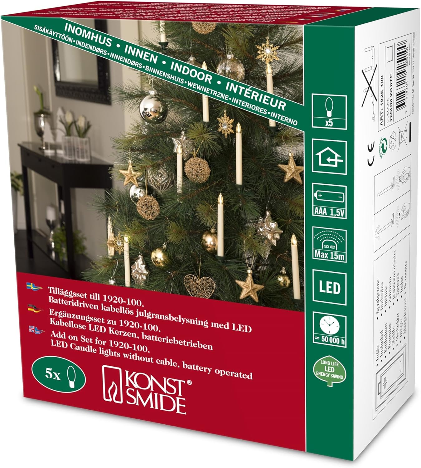 Konstsmide 1925-100 LED Tree Lighting 5 Tree Candles/Supplement for 1920-100/5 Warm White Diodes/Batteries 10 x AAA 1.5V
